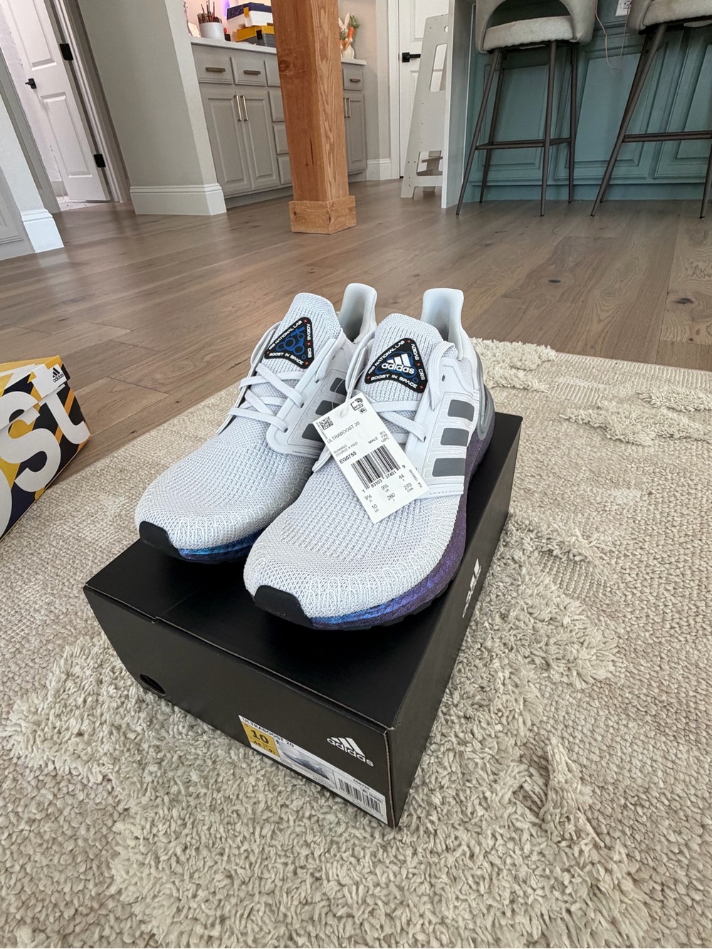 Adidas Men’s Ultraboost White Running Shoes with Purple Accent